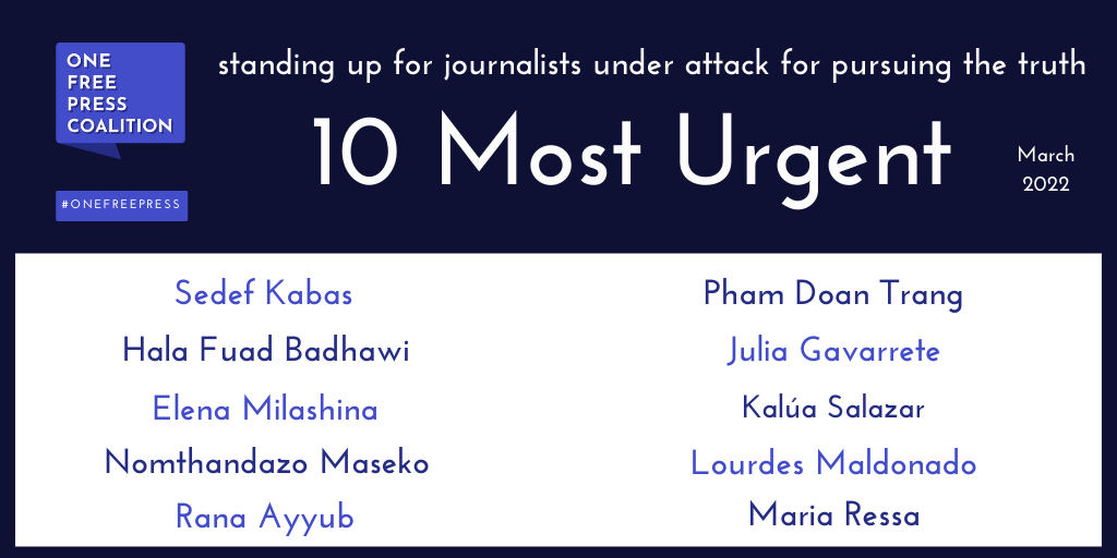 Pham Doan Trang in One Free Press Coalition's 10 Most Urgent, March 2022